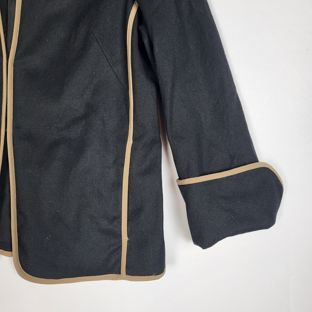 Coldwater Creek Rolled Cuff Jacket Women's 10 Black Brown Piping Clasp Front - Picture 3 of 9